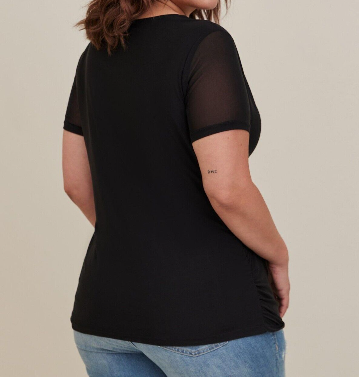 Torrid Stretch Mesh Surplice Neckline Shirred Top Black 6 6X 30