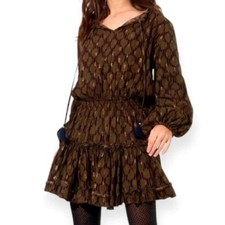 Oliphant Fig Smocked Tassel Mini Dress In Olive Green XS