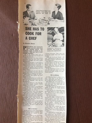 K1k Ephemera 1963 Artikel Pamela John Elliott Kochen für einen Meisterkoch