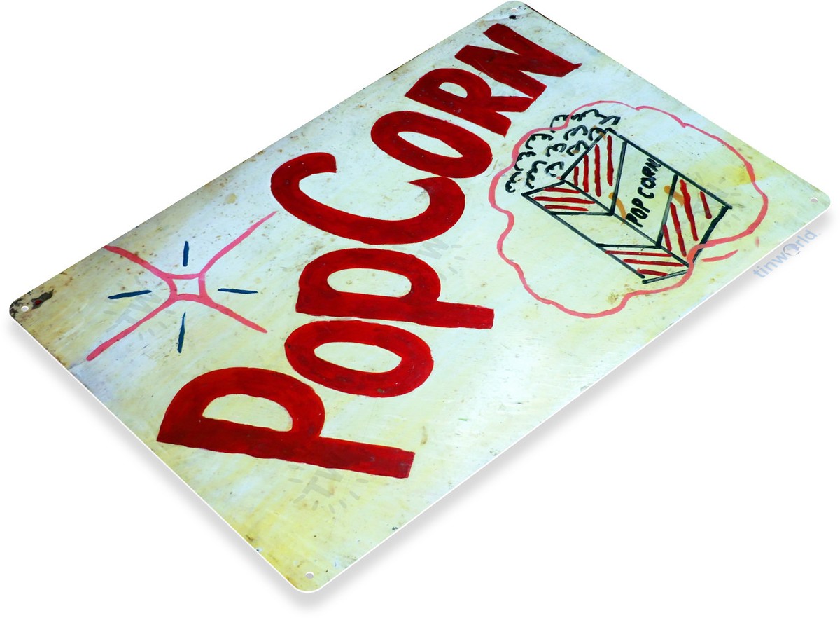 ポップコーン看板 TIN SIGN Popcorn Paint Metal Décor Wall Art Theater Kitchen Store
