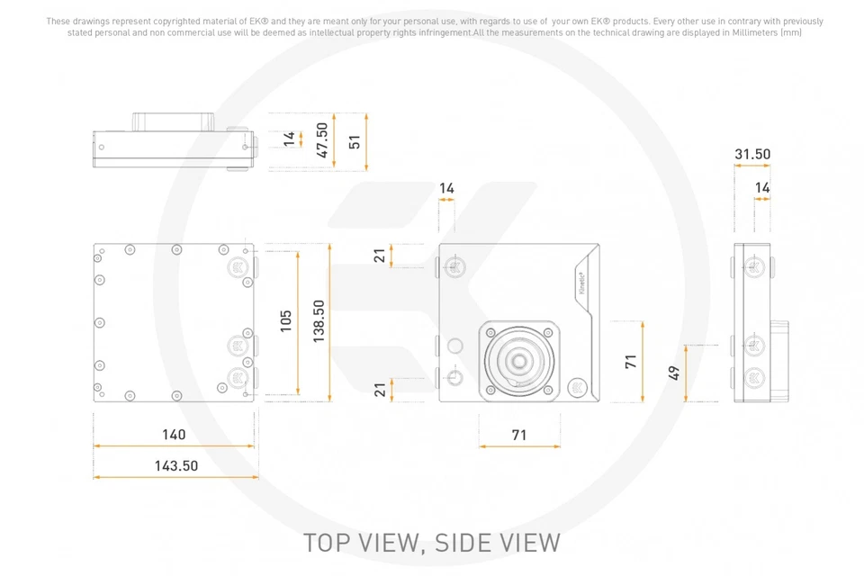 EKWB EK-Quantum Kinetic 3 FLT 140 D5/DDC Body Reservoir, D-RGB, Plexi - Image 3 of 4