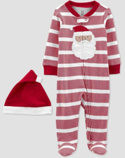 2 pc Just One You Newborn Baby Red White Footed Sleeper & Santa Cap Carters 04