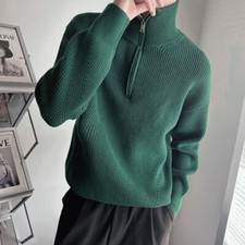 Men Turtleneck Sweater Handsome Winter Half Zipper Pullover Thick Casual Sweater