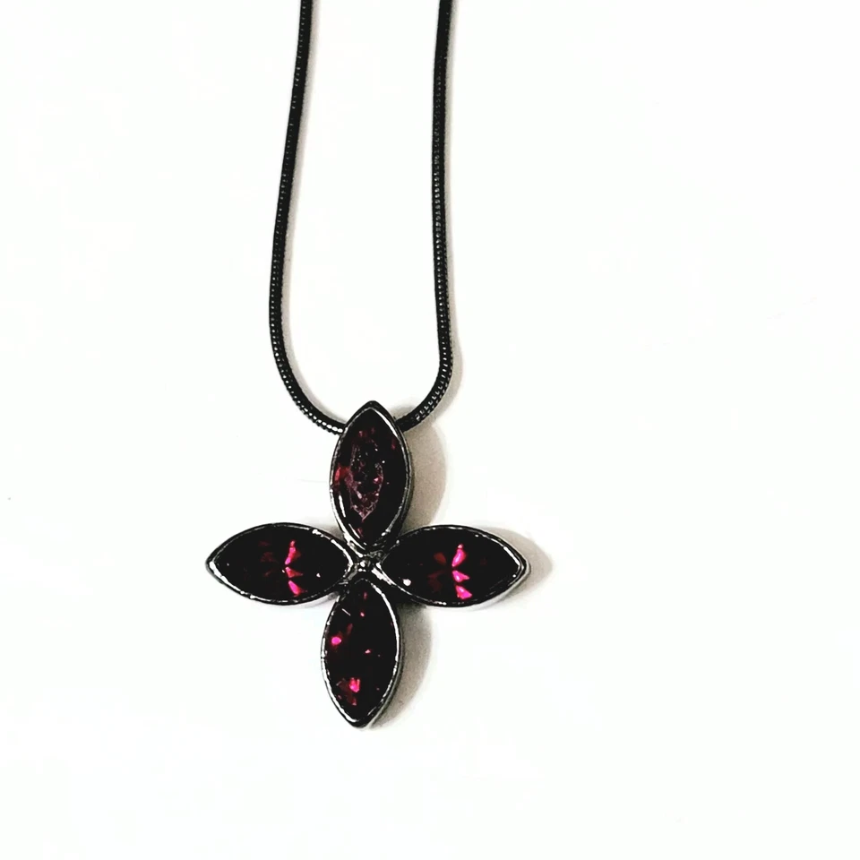 "Collar colgante de vidrio rojo rubí cadena gris metal ajustable 20"" rd03-10" Foto 3 de 4