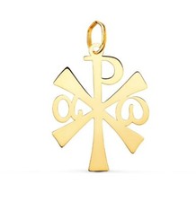Colgante Oro 18k 750 mls. Cruz Crismón Alfa Omega 22 X 14 MM.