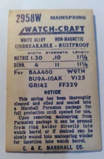 NOS Watch-Craft Mainspring 2958W C&E Marshall CO. ff329  gr142  v125 w9tn b21#15