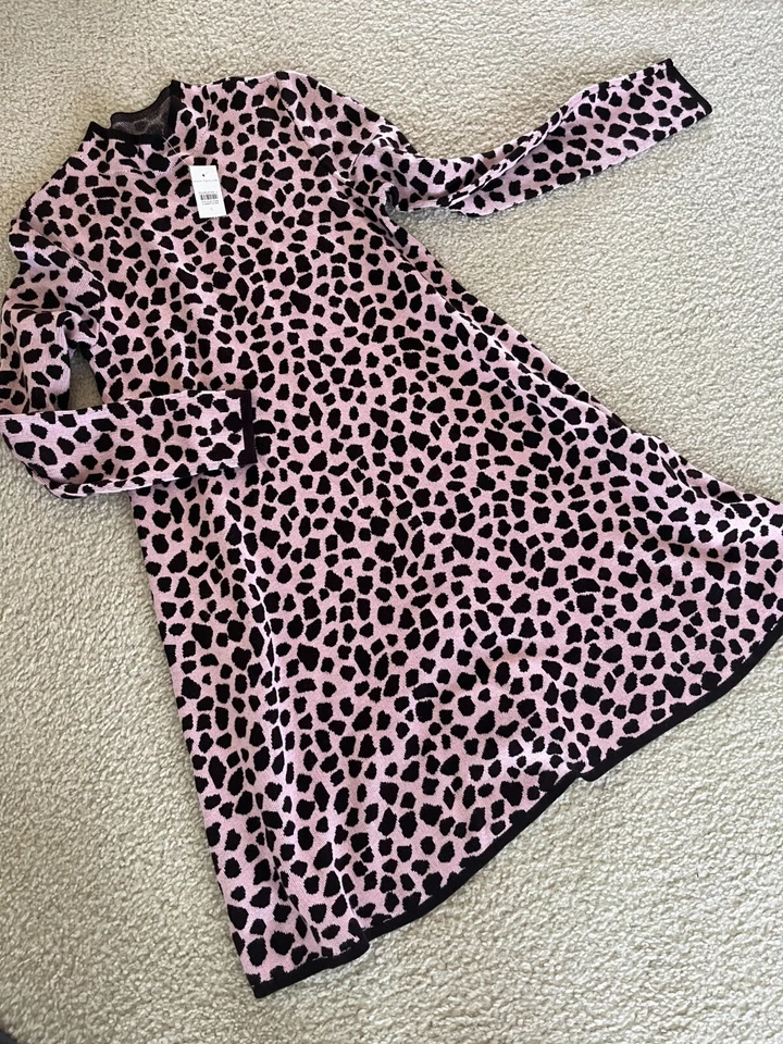 Nuevo con etiquetas Vestido Suéter Ann Taylor Rosa Negro Guepardo Talla S