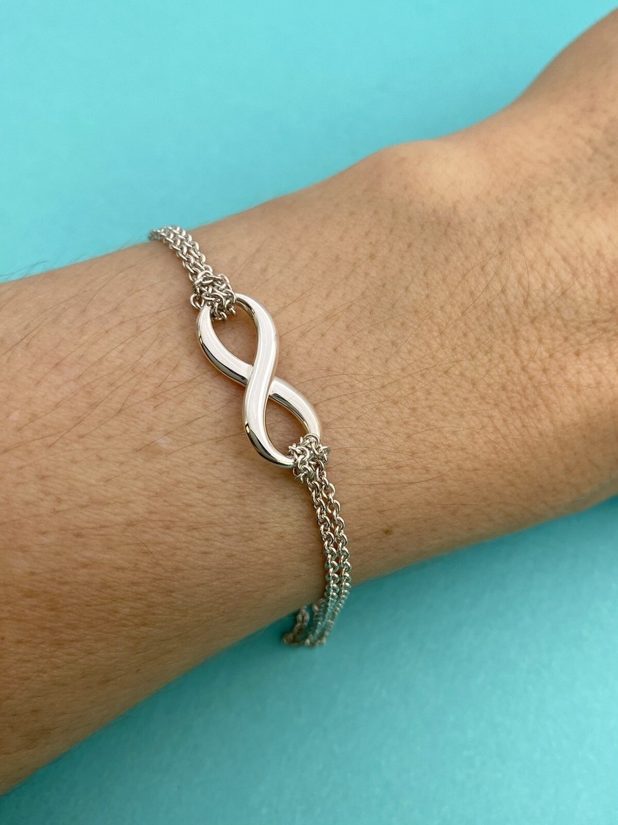 Tiffany Co Sterling Silver Double Chain Infinity Bracelet RRP $485