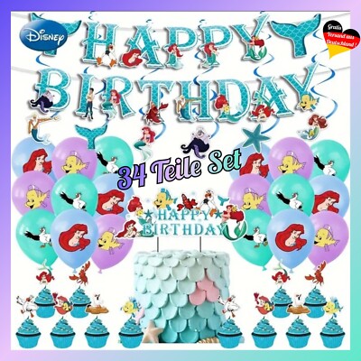 DISNEY ARIELLE GEBURTSTAG SET   Meerjungfrau Party Ballons Cupcake Topper Deko