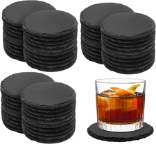 60 Pcs Round Slate Coasters 4 Inch Black Stone Blanks for Engraving Home Bar Use