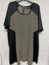 LANE BRYANT Womens Dress Scoop Neck Black/Tan Stripe Stretch Back Zip Size 22/24