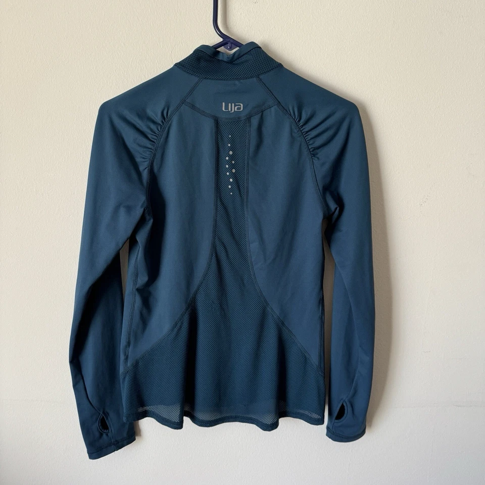 Jaqueta Lija com zíper tamanho pequeno manga longa azul tênis de corrida bolsos superiores - Imagem 2 de 4