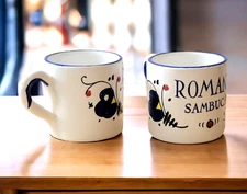 Romana Sambuca 2 Demitasse Coffee Espresso Coffee Cups Italian Themed Porcelain