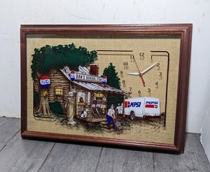 (Repair) Vintage Pepsi Cola Dan's General Store Wall Framed Clock Burlap Ad