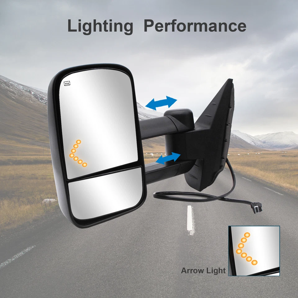 Par de espejos retrovisores de remolque señal térmica eléctrica para 07-14 Chevy Suburban 2500 3500 negro Foto 4 de 4
