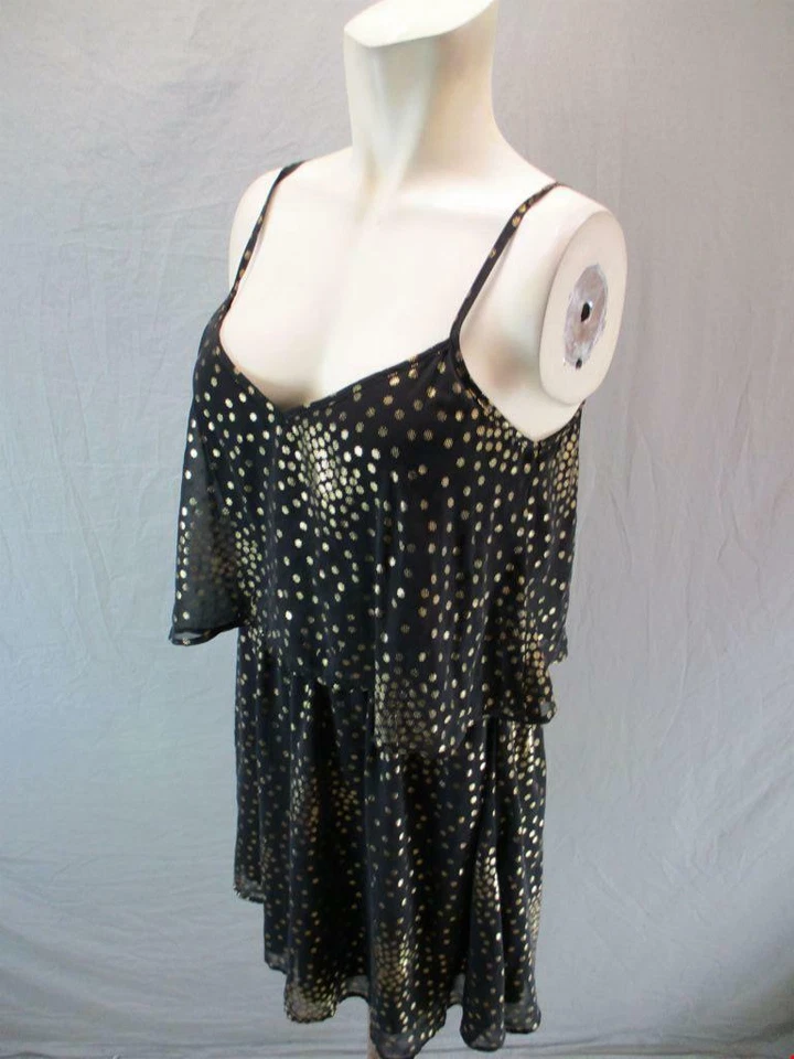 Nuevo con etiquetas Vestido recto BeBop talla M para mujer negro/dorado punto sin mangas de gasa 6G684 Foto 3 de 4