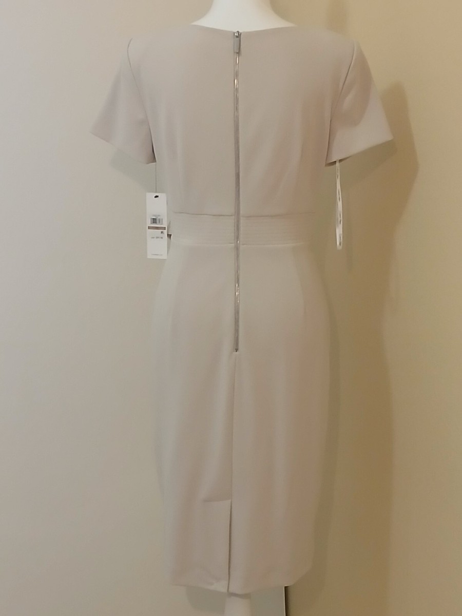NWT Calvin Klein Cream Short Sleeve Sheath Silhouette Belted