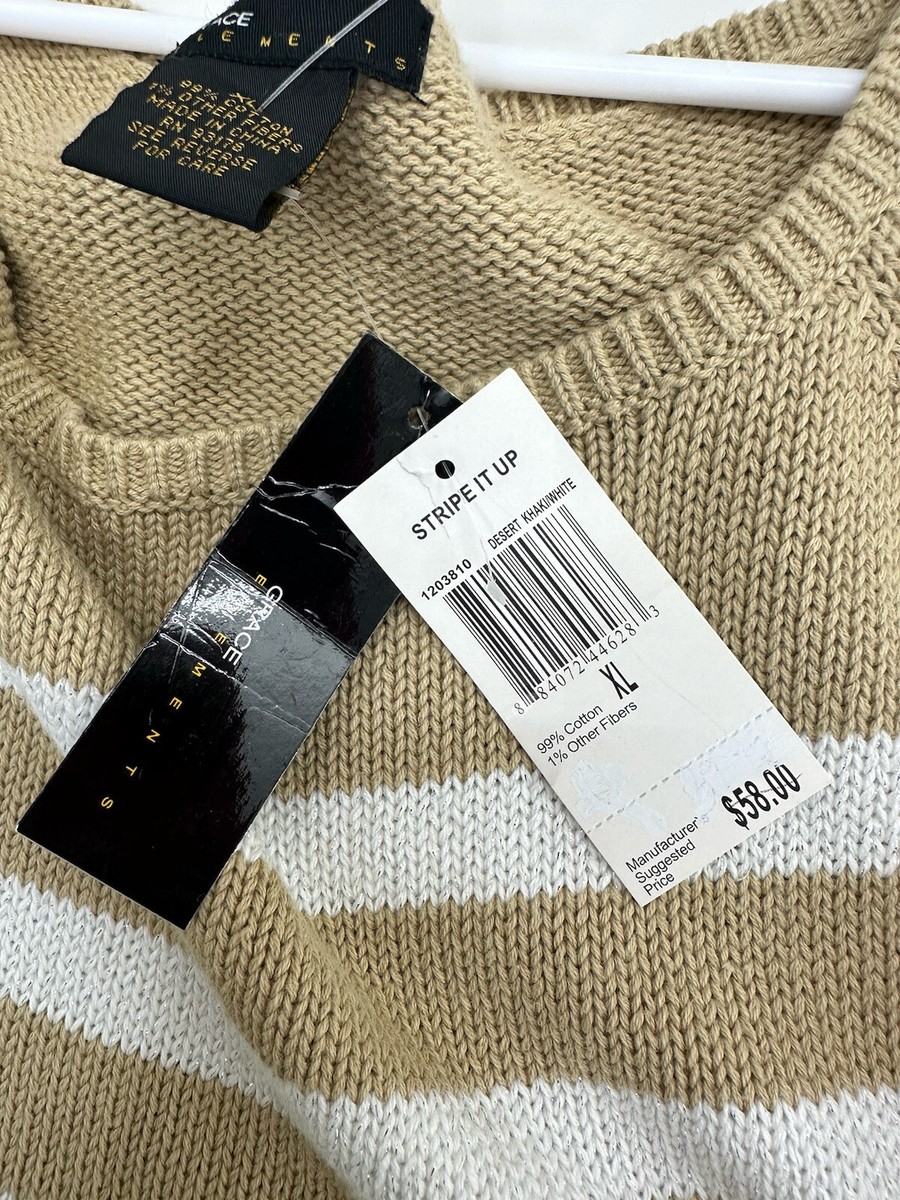 Grace Elements Womens Sweater Size XL Brown Striped Long Sleeve