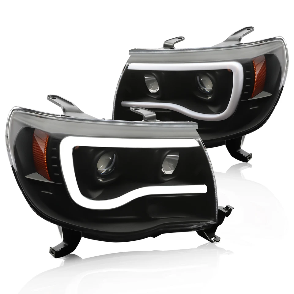 Right + Left Headlights For Toyota Tacoma 2005-2011 LED Projector Black - Image 3 of 4