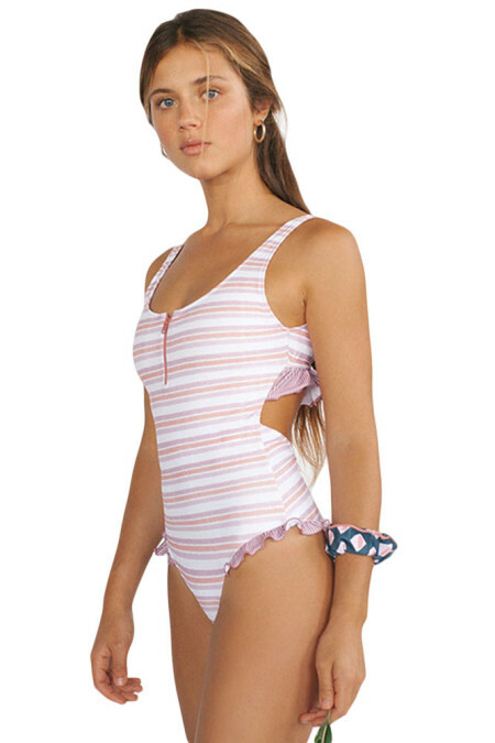 White Striped Cheeky Monokini Swimsuit for Women - Size Small (4-6)  -image