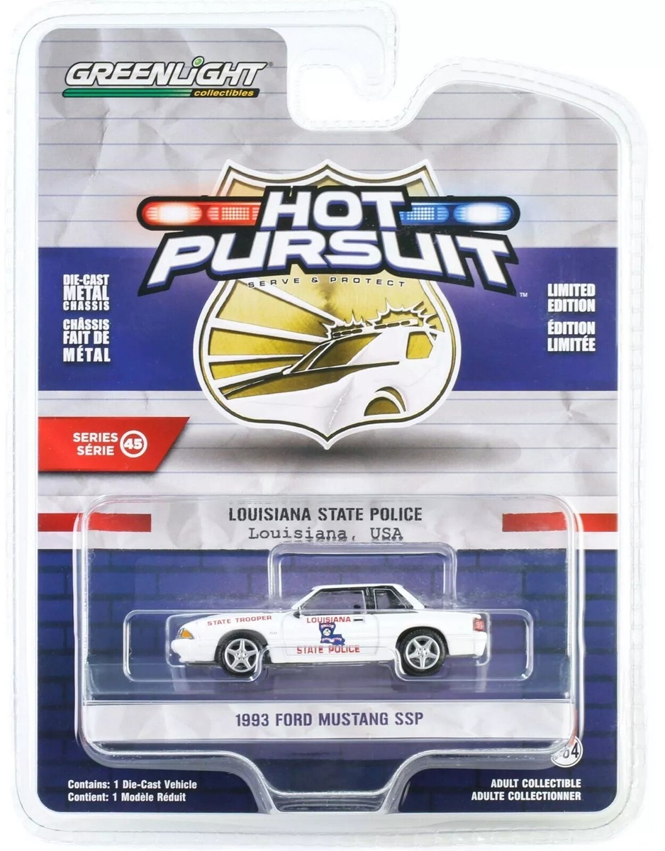 1:64 Greenlight 1993 Ford Mustang HOT PURSUIT LOUISIANA STATE