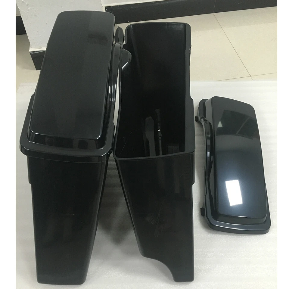 4" 2 into 1 Extended Stretched Hard Saddlebags w/Lids for Harley Touring 1993-13 Foto 2 de 4