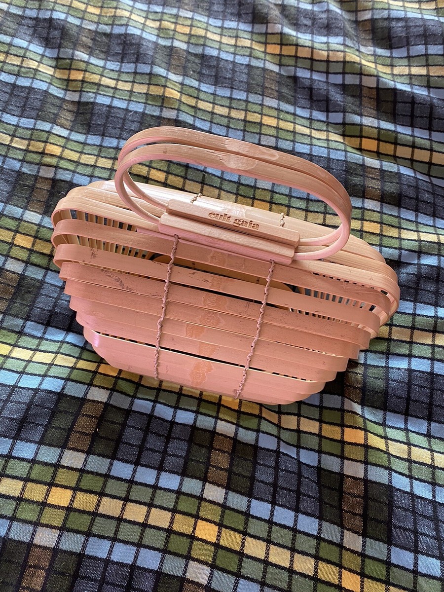 Cult Gaia Lilleth Natural Bamboo Wood Woven Folding Picnic Handbag Purse  Large