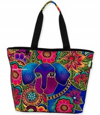 Laurel Burch Dog Astra Bleu in Flowers EXTRA-LARGE Tote Bag 19x5.5x14.5 NEW
