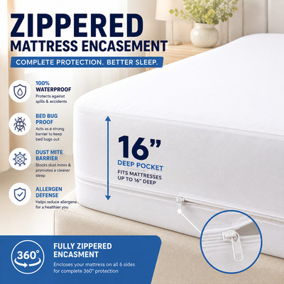 Zippered Mattress Encasement Waterproof Protector Hypoallergenic Mattress Cover