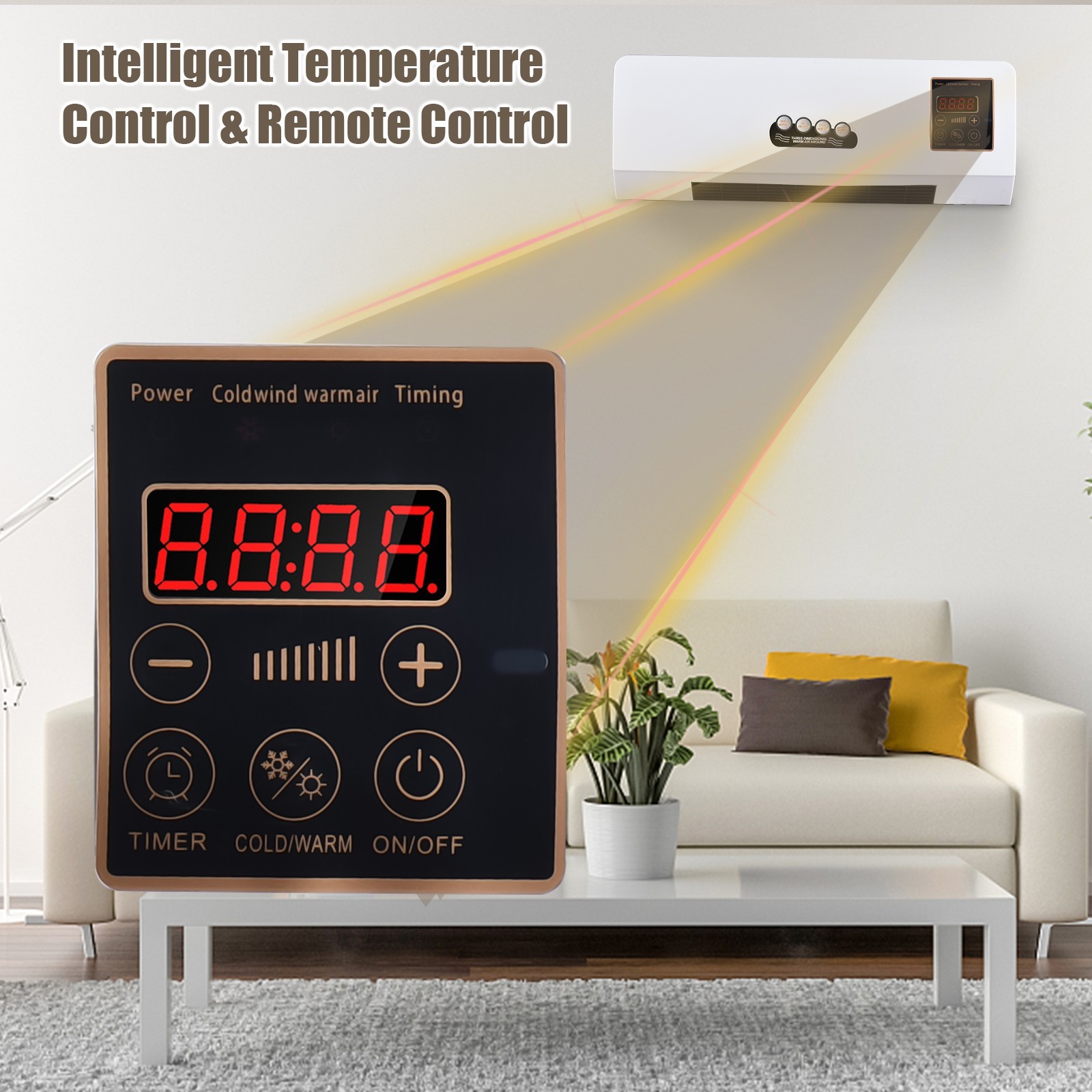 Heater And Fan Combo Indoor 2-in-1 Timing Function Dual Use Wall Mounted Home