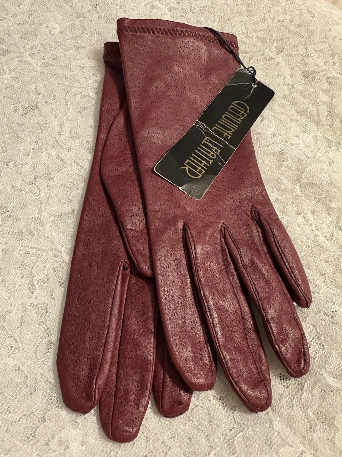 Ladies Women's Burgundy Leather Gloves Lined Size Medium New