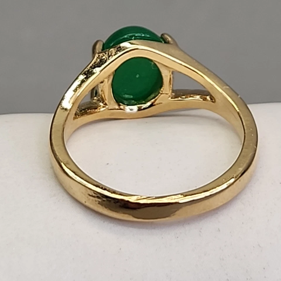 Anillo Piedra Verde Calcedonia Ovalado Cabujón Tono Oro 6.5 Foto 2 de 4