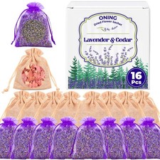 16 Pack Lavender Sachet Bags & Cedar Chips Set - 100% Natural Premium Dried L...