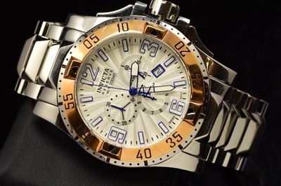 RARE Invicta Men's Reserve Excursion SWISS MADE Chronograph Silver Tone SS Watch