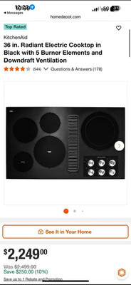 KitchenAid KCED600GBL 36-5/16'' Black Smooth Top Downdraft Electric 5 Burner