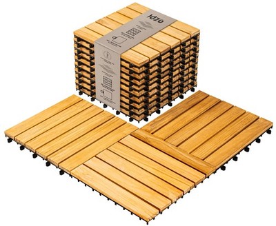 Interlocking Deck Tiles 9.6 SQFT - 10PCS Waterproof Acacia Wood Flooring Tile...
