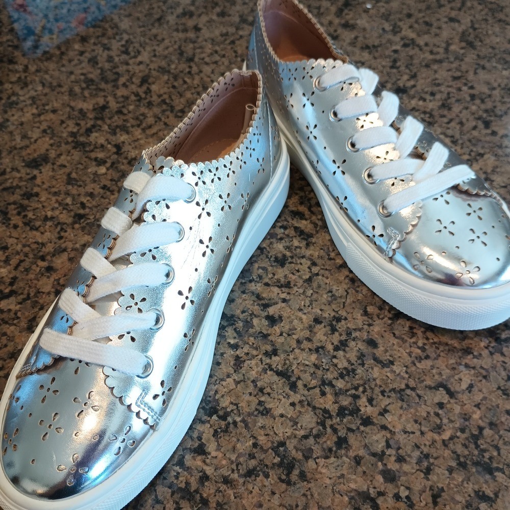 LOFT Silver Floral Cutout Sneakers