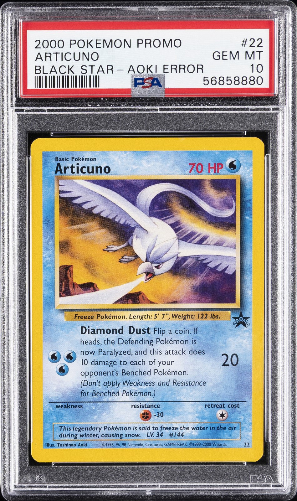 2000 POKEMON PROMO BLACK STAR TOSHINAO AOKI ERR #22 ARTICUNO PSA 10
