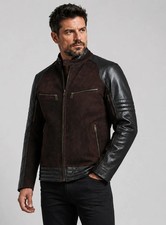 Hombres Retro Motociclista Cuero Genuino Chaqueta Multicolor Carreras Café Corredor Abrigo Nuevo