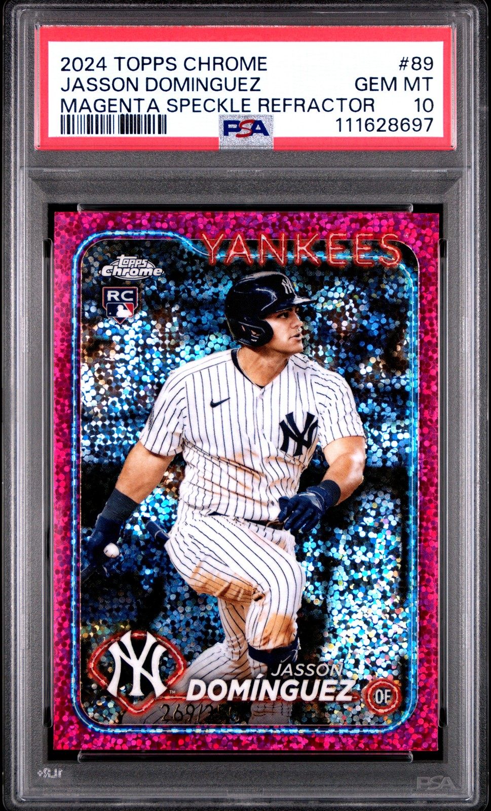 2024 TOPPS CHROME MAGENTA SPECKLE REFRACTOR #89 JASSON DOMINGUEZ 269/350 PSA 10