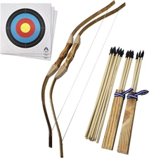 - 2-Pack Handmade Wooden Bow and Arrow Set - 20 Wood Arrows and 2 Quivers - for 