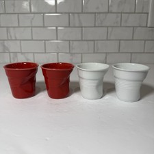 Set 4 tazzine porcellana bianca rossa Revol France Froisses espresso crumple