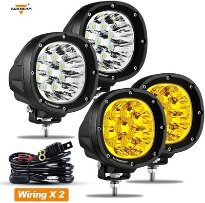 AUXBEAM 4x Amber White LED Work Light Pods Spot Offroad Fog Driving Lamp SUV 4WD