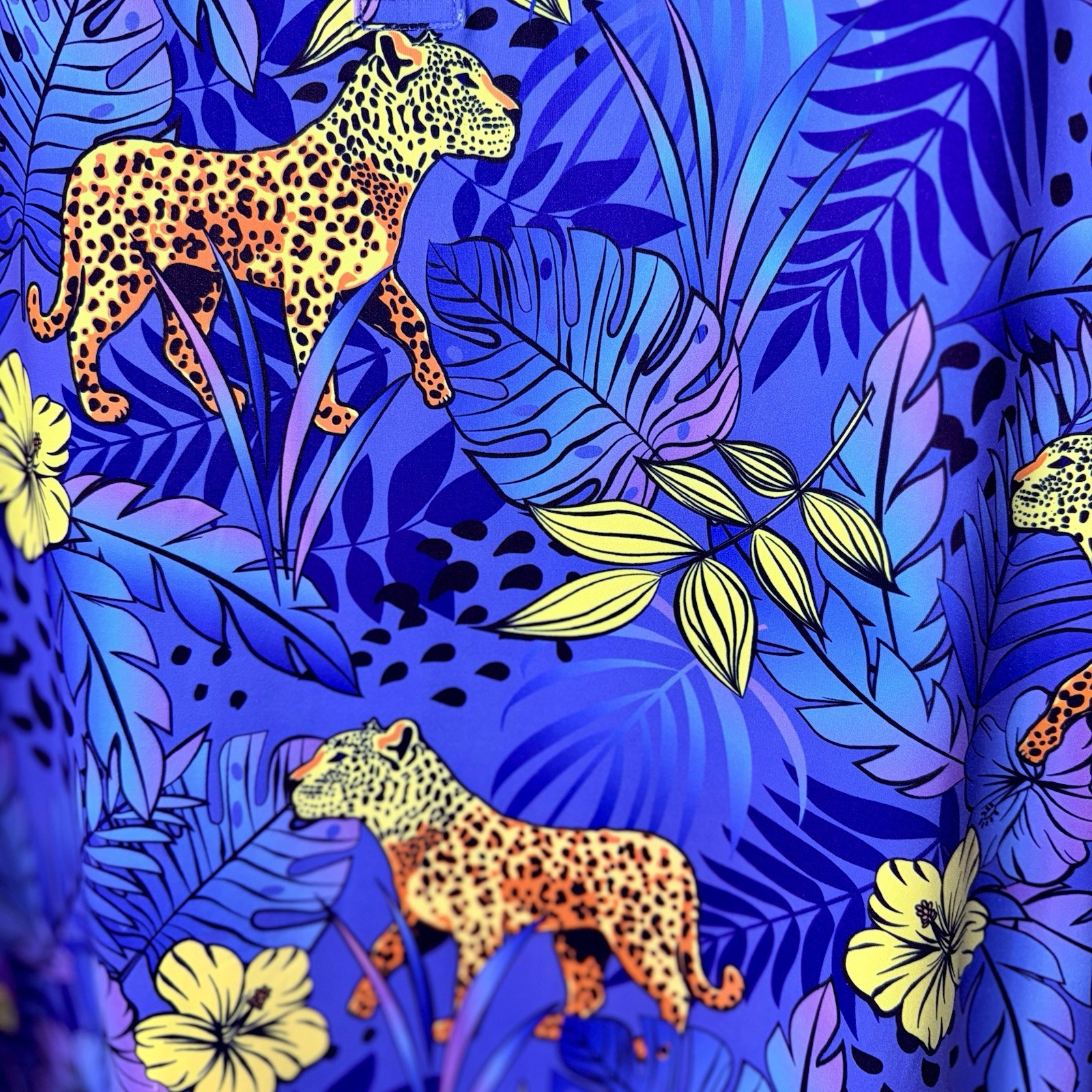 Birdie Bound Leopard Golf Polo Men’s Shirt Jungle Leopard Azure Blue Golf