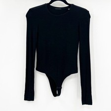 ATM Anthony Thomas Melillo Black Ribbed Long Sleeve Bodysuit Crew Neck Small