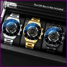 3-piece men's fashionable quartz watch set, stainless steel strap, circular