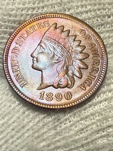 Brilliant AU+ 1890 Indian Head Cent, Blazing & Predominantly Red Toned