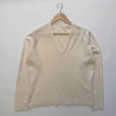 Brora Pure Cashmere V-Neck Sweater Size UK 14 Cream Ivory Made in Scotland