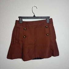 A Line Mini Skirt Womens Rust Brown Front Slit Button Detail Back Zipper Party