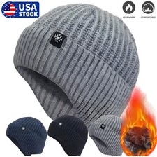Mens Winter Hat with Ear Flaps Warm Thermal Thick Fleece Lined Beanie Caps USA